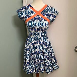 Tracy Reese Blue and Orange Geometric Mini Dress